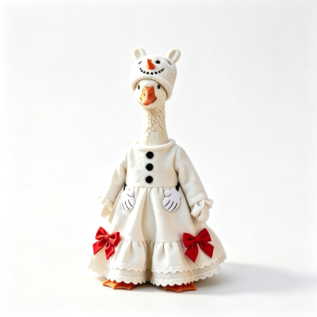 Snowman‑Style Goose Costume Outfit for 23 Inch Lawn Goose Statue, Winter Snow‑Themed Dress with Snowman Hat & Red Bows, Whimsical Cold‑Season Porch Yard Display Decor, Goose Statue NOT Included