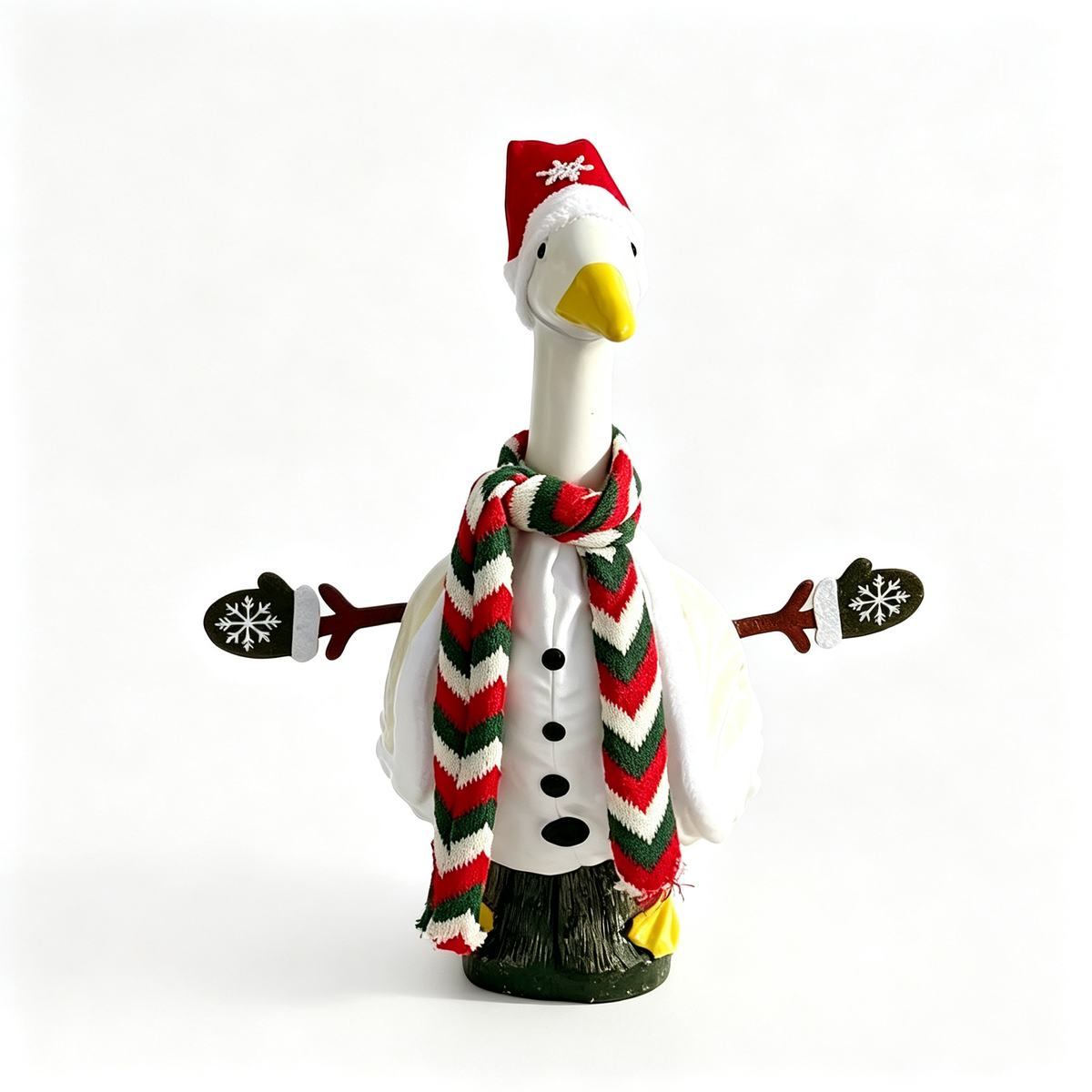 Snowman‑Style Winter Lawn Goose Outfit for 23‑Inch Lawn Goose Statue, Seasonal Figurine Costume with Knit‑Look Scarf & Snowflake Accents, for Indoor & Snowy Porch Display, Goose Statue NOT Included