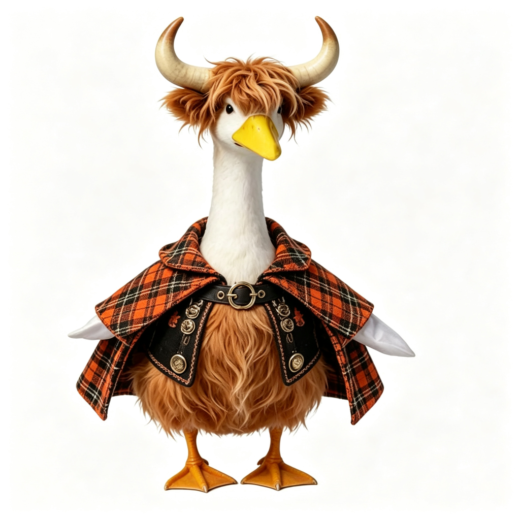 Viking Highland Warrior Goose Costume Outfit for 23 Inch Lawn Goose Statue, Plaid Cape with Horn‑Style Headpiece, Rustic Wild‑Vibe Porch Yard Display Decor, Goose Statue NOT Included