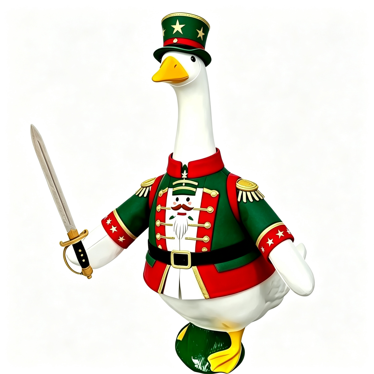 Guard Soldier‑Style Goose Costume Outfit for 23 Inch Lawn Goose Statue, Military Uniform Attire with Tall Hat & Sword Accent, Stately Porch Yard Display Decor, Goose Statue NOT Included