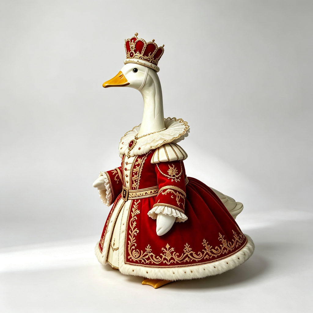 Royal King‑Inspired Goose Costume Outfit for 23 Inch Lawn Goose Statue, Regal Red‑Gold Robe with Ornate Crown, Majestic Porch & Manor Yard Display Decor, Goose Statue NOT Included