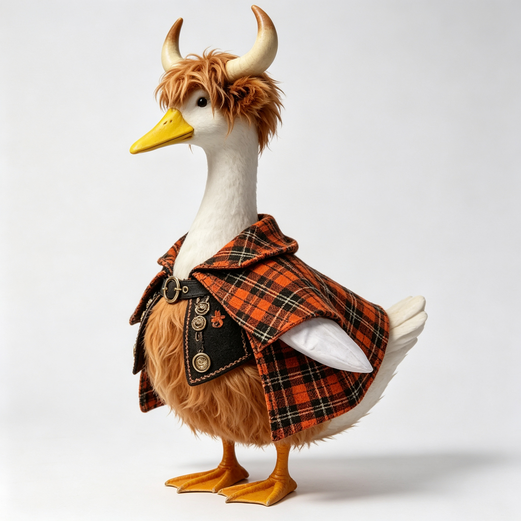 Viking Highland Warrior Goose Costume Outfit for 23 Inch Lawn Goose Statue, Plaid Cape with Horn‑Style Headpiece, Rustic Wild‑Vibe Porch Yard Display Decor, Goose Statue NOT Included