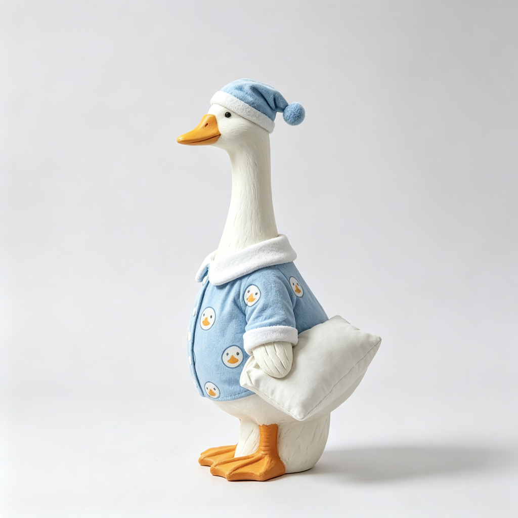 Sleep‑Time Pajama Goose Costume Outfit for 23 Inch Lawn Goose Statue, Cozy Night‑Suit Style Outfit with Sleep Cap & Small Pillow, Whimsical Porch Indoor Display Decor, Goose Statue NOT Included
