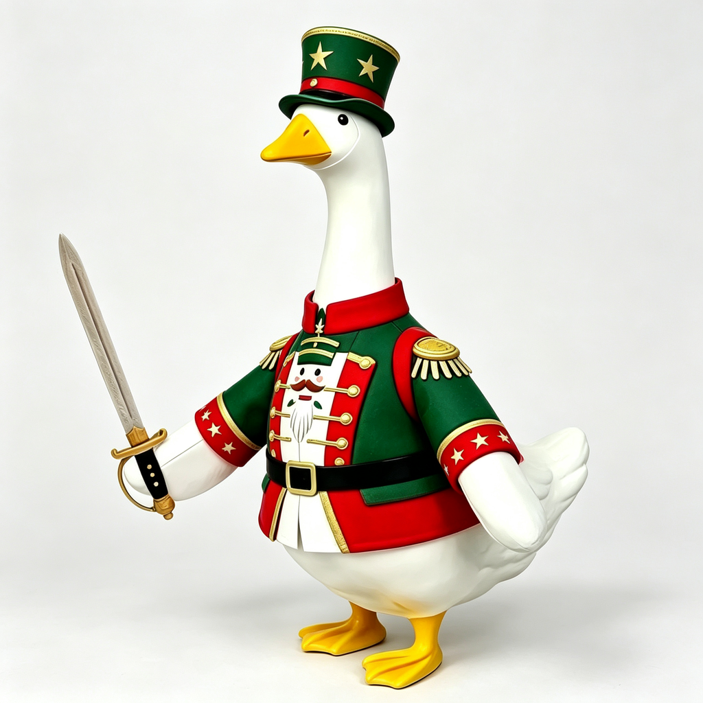 Guard Soldier‑Style Goose Costume Outfit for 23 Inch Lawn Goose Statue, Military Uniform Attire with Tall Hat & Sword Accent, Stately Porch Yard Display Decor, Goose Statue NOT Included