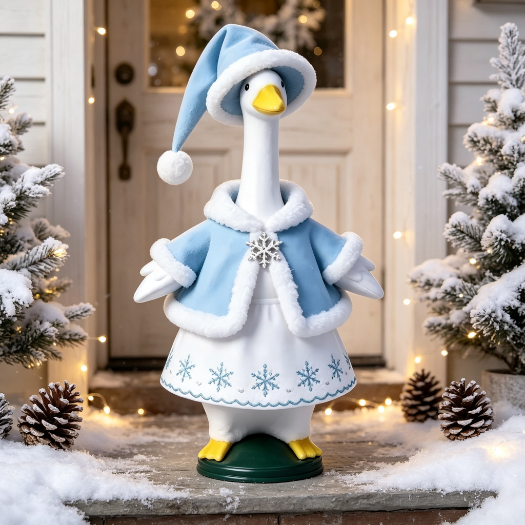 Winter Snow‑Theme Goose Costume Outfit for 23 Inch Lawn Goose Statue, Light‑Blue Cape & Snowflake Accents, Cool‑Toned Cold‑Season Porch Yard Display Decor, Goose Statue NOT Included