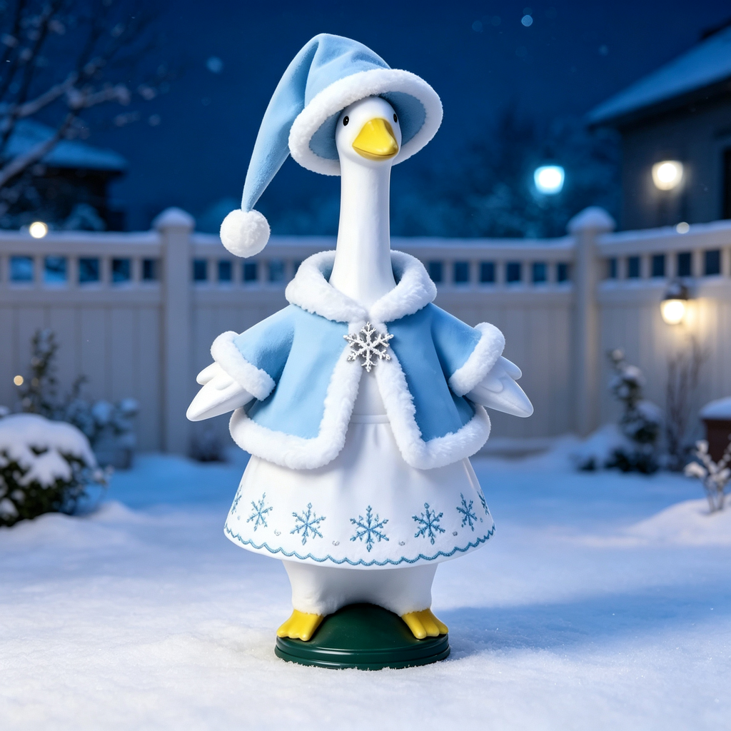 Winter Snow‑Theme Goose Costume Outfit for 23 Inch Lawn Goose Statue, Light‑Blue Cape & Snowflake Accents, Cool‑Toned Cold‑Season Porch Yard Display Decor, Goose Statue NOT Included