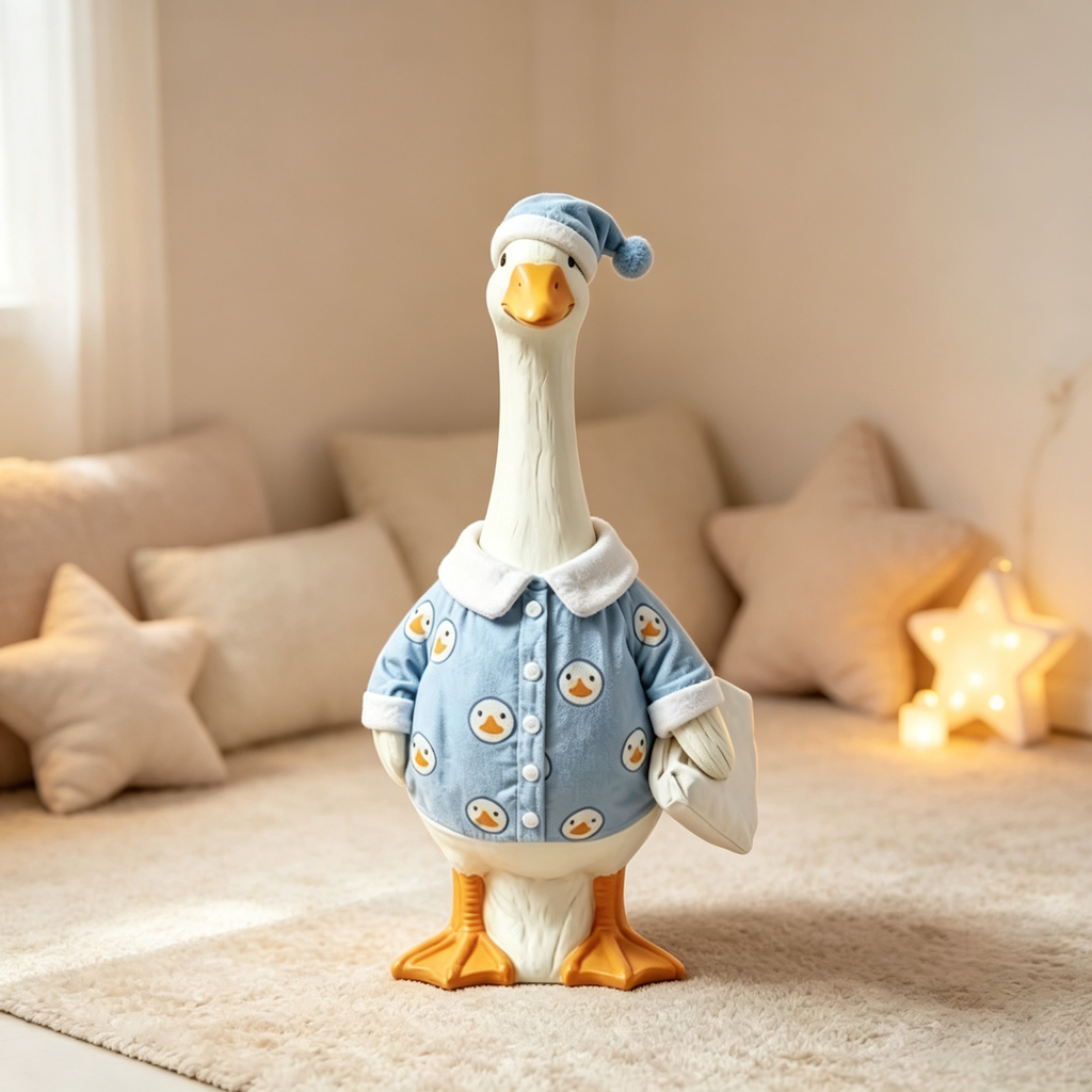 Sleep‑Time Pajama Goose Costume Outfit for 23 Inch Lawn Goose Statue, Cozy Night‑Suit Style Outfit with Sleep Cap & Small Pillow, Whimsical Porch Indoor Display Decor, Goose Statue NOT Included