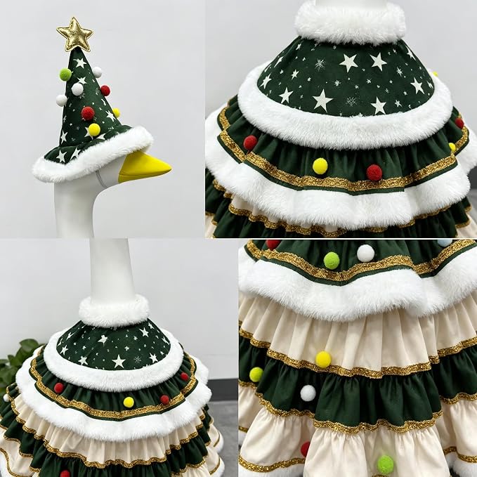 SkeleGoose Christmas Tree Porch Goose Outfit, Tiered Ruffle Skirt with Star Hat Set, 23 Inch Lawn Goose Clothes for Yard Patio Porch Winter Holiday Outdoor Decor